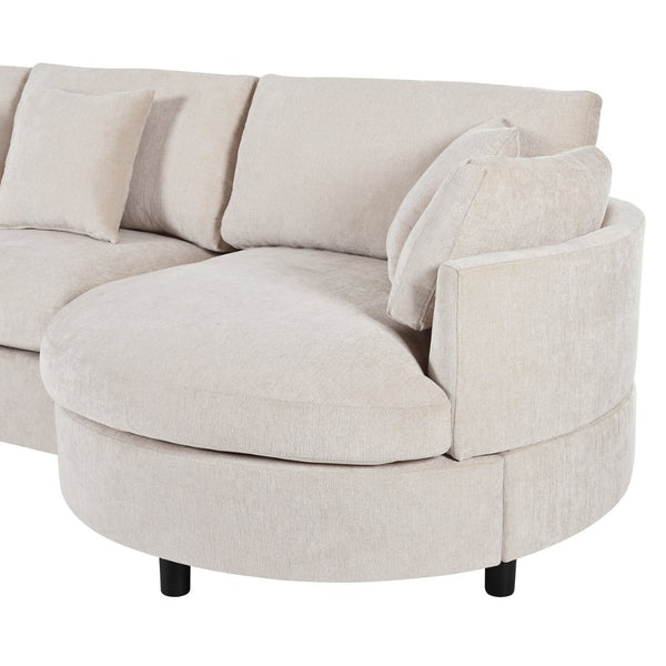 English Elm U_style Chenille Sectional Sofa Curved Chaise Pine Frame Living Room Comfort Seating Beige WY000536AAA