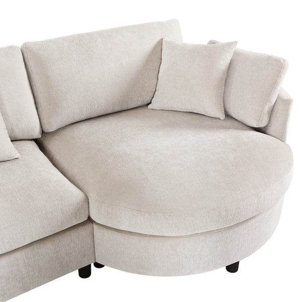 English Elm U_style Chenille Sectional Sofa Curved Chaise Pine Frame Living Room Comfort Seating Beige WY000536AAA