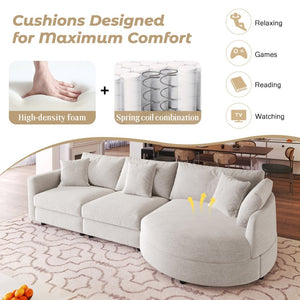 English Elm U_style Chenille Sectional Sofa Curved Chaise Pine Frame Living Room Comfort Seating Beige WY000536AAA