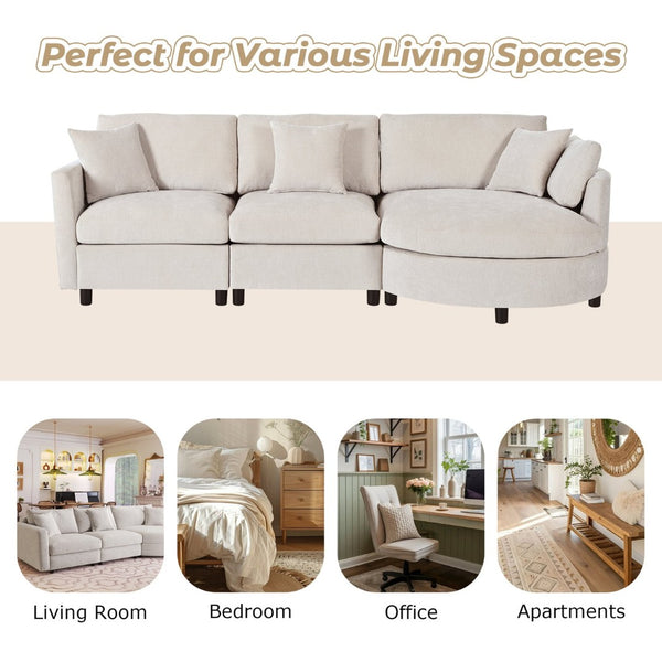 English Elm U_style Chenille Sectional Sofa Curved Chaise Pine Frame Living Room Comfort Seating Beige WY000536AAA