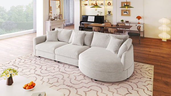 English Elm U_style Chenille Sectional Sofa Curved Chaise Pine Frame Living Room Comfort Seating Beige WY000536AAA