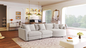 English Elm U_style Chenille Sectional Sofa Curved Chaise Pine Frame Living Room Comfort Seating Beige WY000536AAA