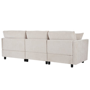 English Elm U_style Chenille Sectional Sofa Curved Chaise Pine Frame Living Room Comfort Seating Beige WY000536AAA