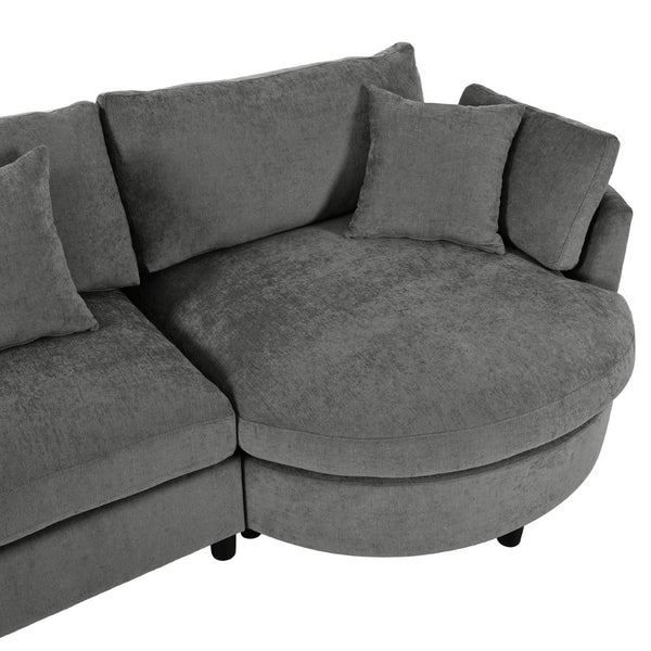 English Elm U_style Chenille Sectional Sofa Curved Chaise Pine Frame Living Room Comfort Seating Grey WY000536AAE