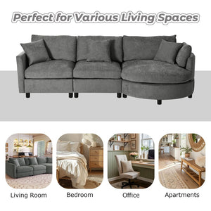 English Elm U_style Chenille Sectional Sofa Curved Chaise Pine Frame Living Room Comfort Seating Grey WY000536AAE