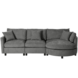 English Elm U_style Chenille Sectional Sofa Curved Chaise Pine Frame Living Room Comfort Seating Grey WY000536AAE