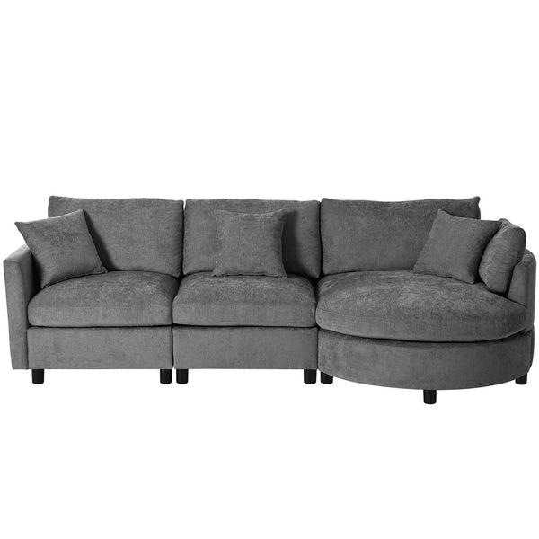 English Elm U_style Chenille Sectional Sofa Curved Chaise Pine Frame Living Room Comfort Seating Grey WY000536AAE
