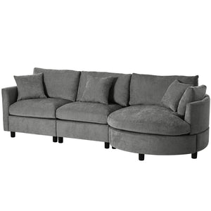 English Elm U_style Chenille Sectional Sofa Curved Chaise Pine Frame Living Room Comfort Seating Grey WY000536AAE