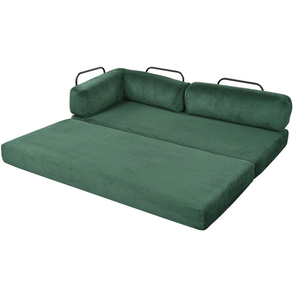 English Elm U_style Modular Corduroy Sectional Sofa with Industrial Frame Converts to Sleeper Green WY000537AAC