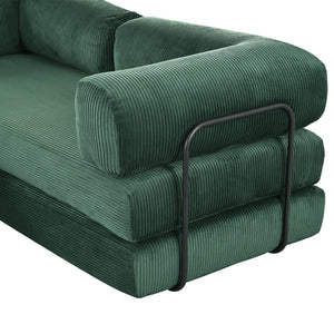 English Elm U_style Modular Corduroy Sectional Sofa with Industrial Frame Converts to Sleeper Green WY000537AAC