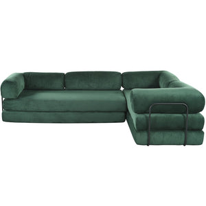 English Elm U_style Modular Corduroy Sectional Sofa with Industrial Frame Converts to Sleeper Green WY000537AAC