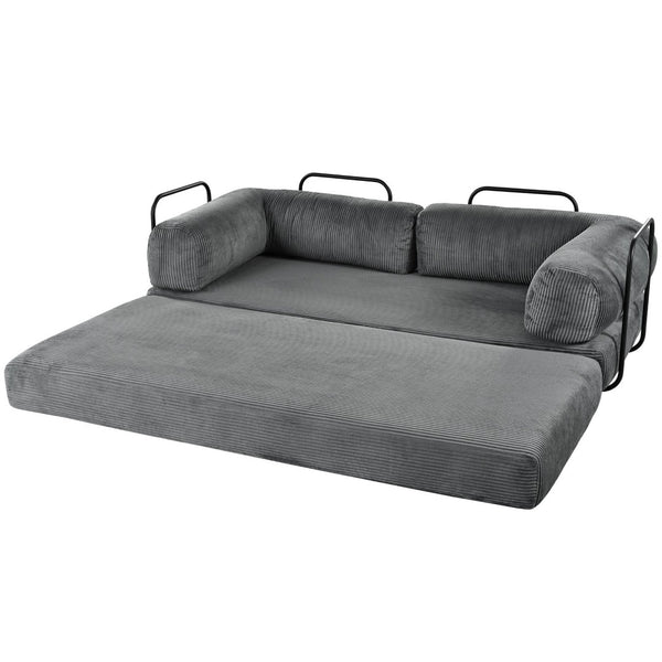 English Elm U_style Modular Corduroy Sectional Sofa with Industrial Frame Converts to Sleeper Grey WY000537AAE