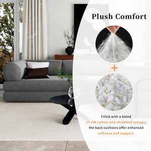 English Elm U_style Modular Corduroy Sectional Sofa with Industrial Frame Converts to Sleeper Grey WY000537AAE