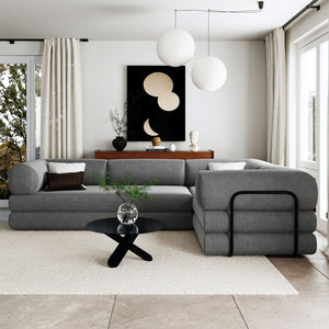 English Elm U_style Modular Corduroy Sectional Sofa with Industrial Frame Converts to Sleeper Grey WY000537AAE