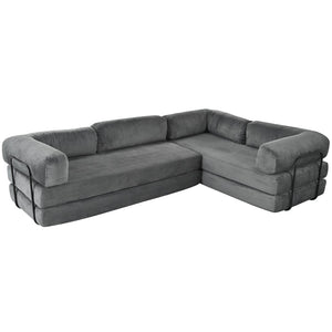 English Elm U_style Modular Corduroy Sectional Sofa with Industrial Frame Converts to Sleeper Grey WY000537AAE