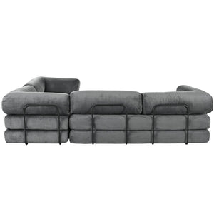 English Elm U_style Modular Corduroy Sectional Sofa with Industrial Frame Converts to Sleeper Grey WY000537AAE