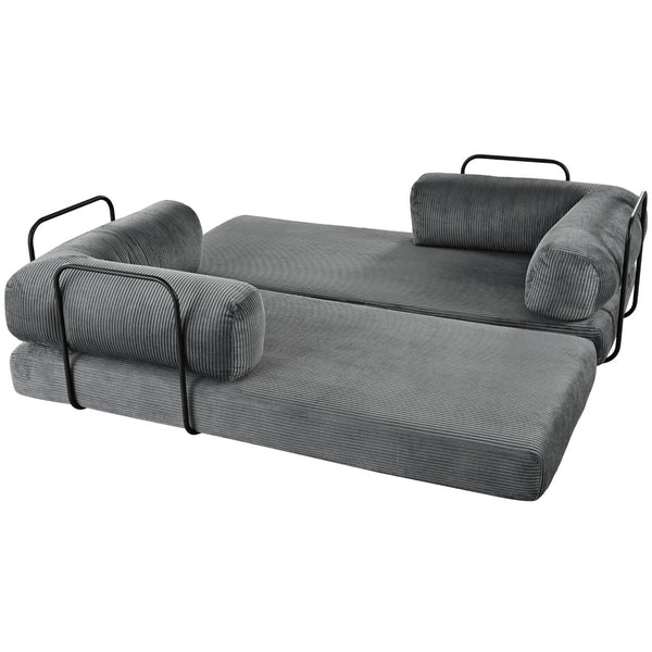 English Elm U_style Modular Corduroy Sectional Sofa with Industrial Frame Converts to Sleeper Grey WY000537AAE