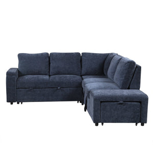 English Elm U_style Modular Chenille Sectional Sleeper Sofa with Storage and Usb Charging Ports Blue WY000538AAC