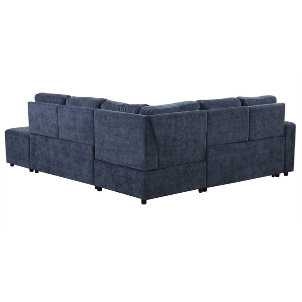 English Elm U_style Modular Chenille Sectional Sleeper Sofa with Storage and Usb Charging Ports Blue WY000538AAC