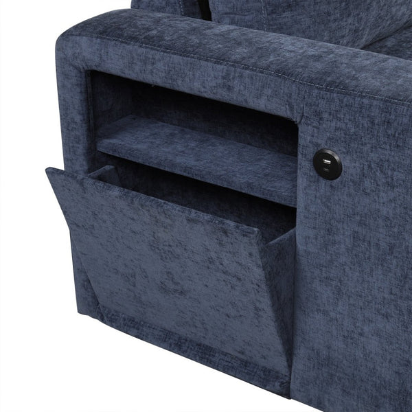 English Elm U_style Modular Chenille Sectional Sleeper Sofa with Storage and Usb Charging Ports Blue WY000538AAC