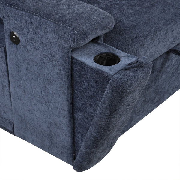 English Elm U_style Modular Chenille Sectional Sleeper Sofa with Storage and Usb Charging Ports Blue WY000538AAC