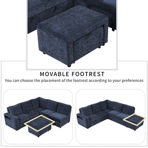 English Elm U_style Modular Chenille Sectional Sleeper Sofa with Storage and Usb Charging Ports Blue WY000538AAC