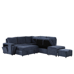 English Elm U_style Modular Chenille Sectional Sleeper Sofa with Storage and Usb Charging Ports Blue WY000538AAC
