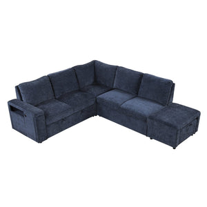 English Elm U_style Modular Chenille Sectional Sleeper Sofa with Storage and Usb Charging Ports Blue WY000538AAC