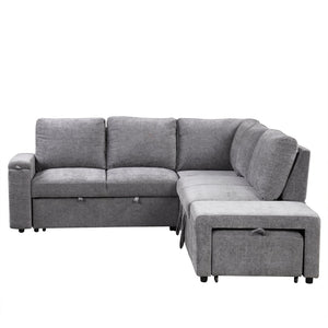 English Elm U_style Modular Chenille Sectional Sleeper Sofa with Storage and Usb Charging Ports Gray WY000538AAE