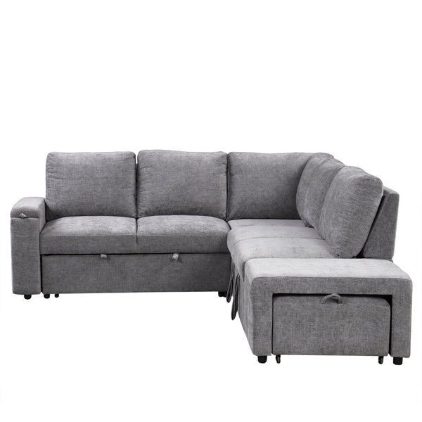 English Elm U_style Modular Chenille Sectional Sleeper Sofa with Storage and Usb Charging Ports Gray WY000538AAE