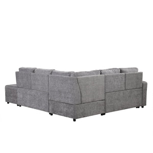 English Elm U_style Modular Chenille Sectional Sleeper Sofa with Storage and Usb Charging Ports Gray WY000538AAE