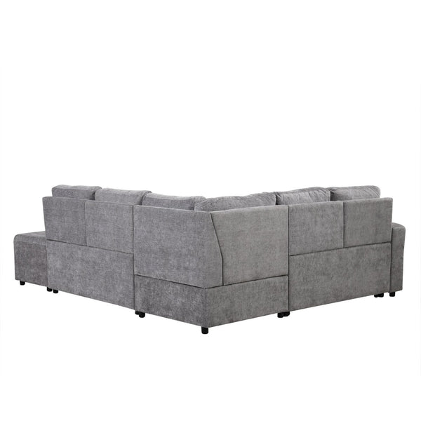 English Elm U_style Modular Chenille Sectional Sleeper Sofa with Storage and Usb Charging Ports Gray WY000538AAE