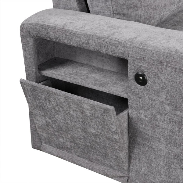 English Elm U_style Modular Chenille Sectional Sleeper Sofa with Storage and Usb Charging Ports Gray WY000538AAE