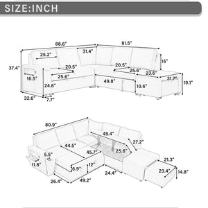 English Elm U_style Modular Chenille Sectional Sleeper Sofa with Storage and Usb Charging Ports Gray WY000538AAE