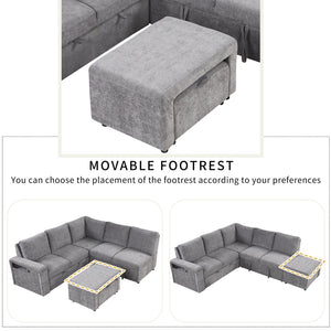 English Elm U_style Modular Chenille Sectional Sleeper Sofa with Storage and Usb Charging Ports Gray WY000538AAE