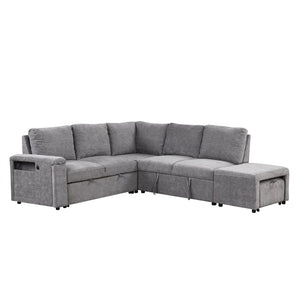 English Elm U_style Modular Chenille Sectional Sleeper Sofa with Storage and Usb Charging Ports Gray WY000538AAE