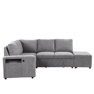 English Elm U_style Modular Chenille Sectional Sleeper Sofa with Storage and Usb Charging Ports Gray WY000538AAE