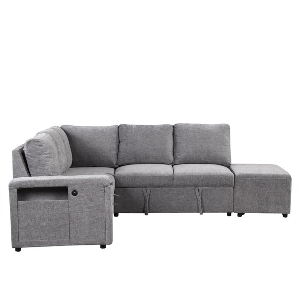 English Elm U_style Modular Chenille Sectional Sleeper Sofa with Storage and Usb Charging Ports Gray WY000538AAE