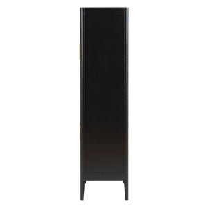English Elm U_style Fluted Bar Cabinet with Led Lighting Stemware Rack and Mirror Interior Display Black WY000539AAB
