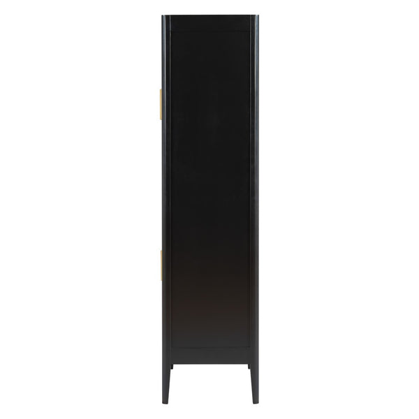 English Elm U_style Fluted Bar Cabinet with Led Lighting Stemware Rack and Mirror Interior Display Black WY000539AAB