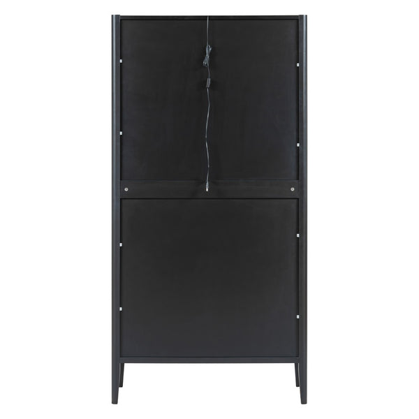 English Elm U_style Fluted Bar Cabinet with Led Lighting Stemware Rack and Mirror Interior Display Black WY000539AAB