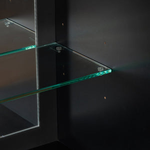 English Elm U_style Fluted Bar Cabinet with Led Lighting Stemware Rack and Mirror Interior Display Black WY000539AAB
