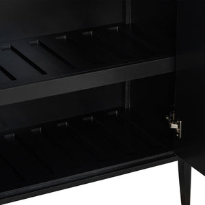 English Elm U_style Fluted Bar Cabinet with Led Lighting Stemware Rack and Mirror Interior Display Black WY000539AAB