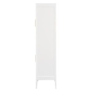 English Elm U_style Fluted Bar Cabinet with Led Lighting Stemware Rack and Mirror Interior Display White WY000539AAK