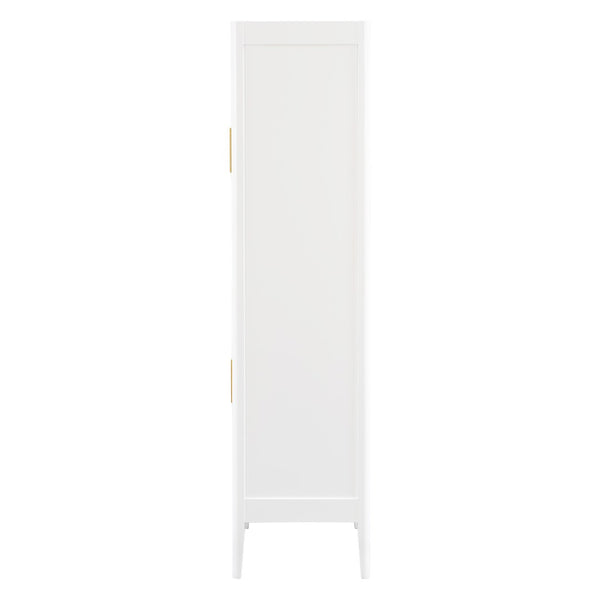 English Elm U_style Fluted Bar Cabinet with Led Lighting Stemware Rack and Mirror Interior Display White WY000539AAK