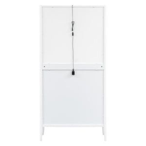 English Elm U_style Fluted Bar Cabinet with Led Lighting Stemware Rack and Mirror Interior Display White WY000539AAK