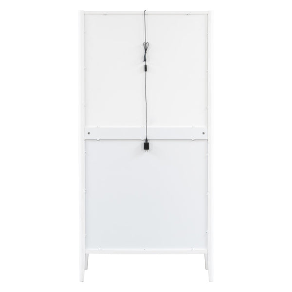 English Elm U_style Fluted Bar Cabinet with Led Lighting Stemware Rack and Mirror Interior Display White WY000539AAK