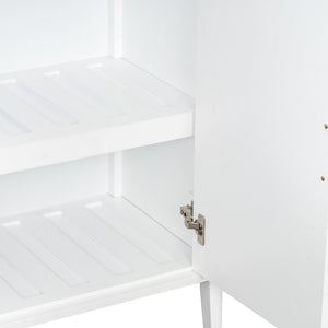 English Elm U_style Fluted Bar Cabinet with Led Lighting Stemware Rack and Mirror Interior Display White WY000539AAK