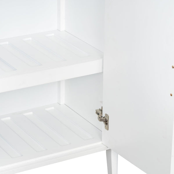 English Elm U_style Fluted Bar Cabinet with Led Lighting Stemware Rack and Mirror Interior Display White WY000539AAK