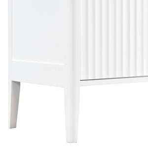 English Elm U_style Fluted Bar Cabinet with Led Lighting Stemware Rack and Mirror Interior Display White WY000539AAK